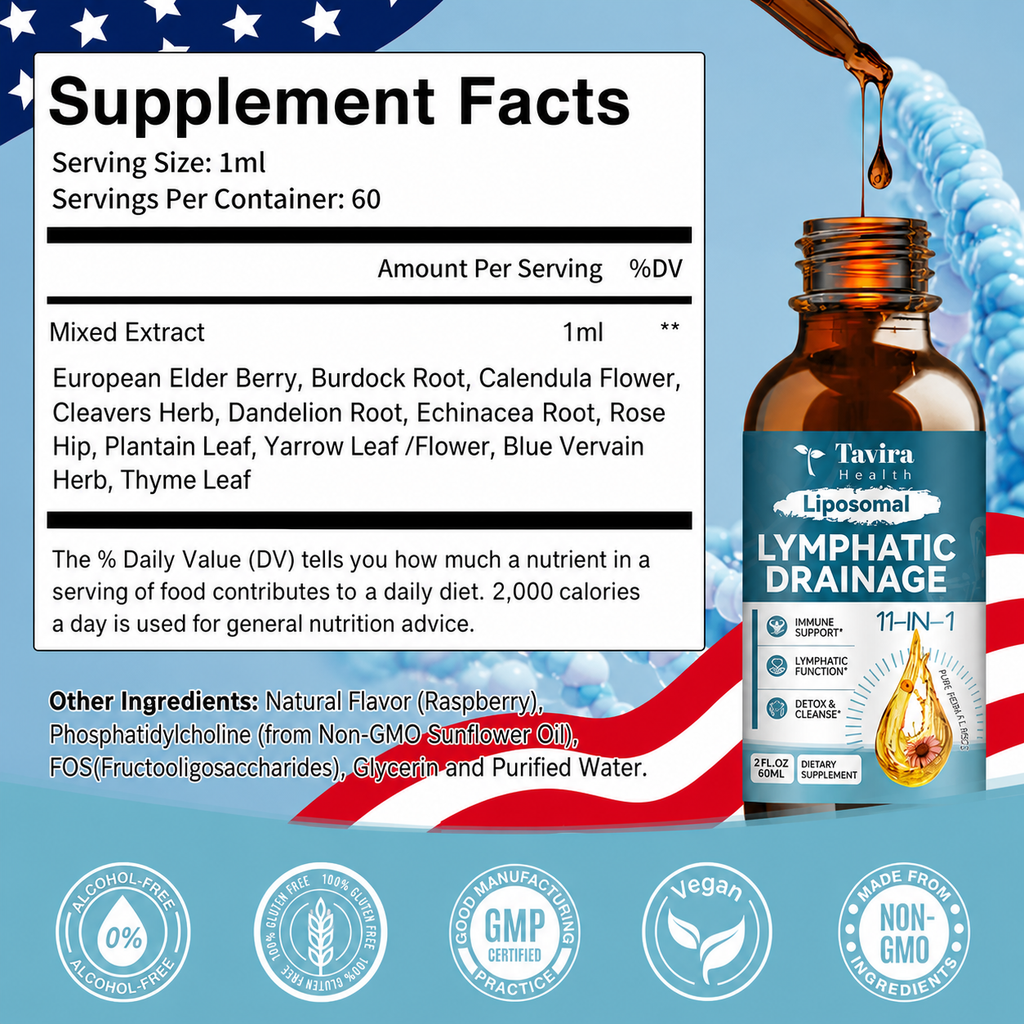 Liposomal Lymphatic Drainage Drops 11 in 1 Organic Lymphatic Drainage Supplement