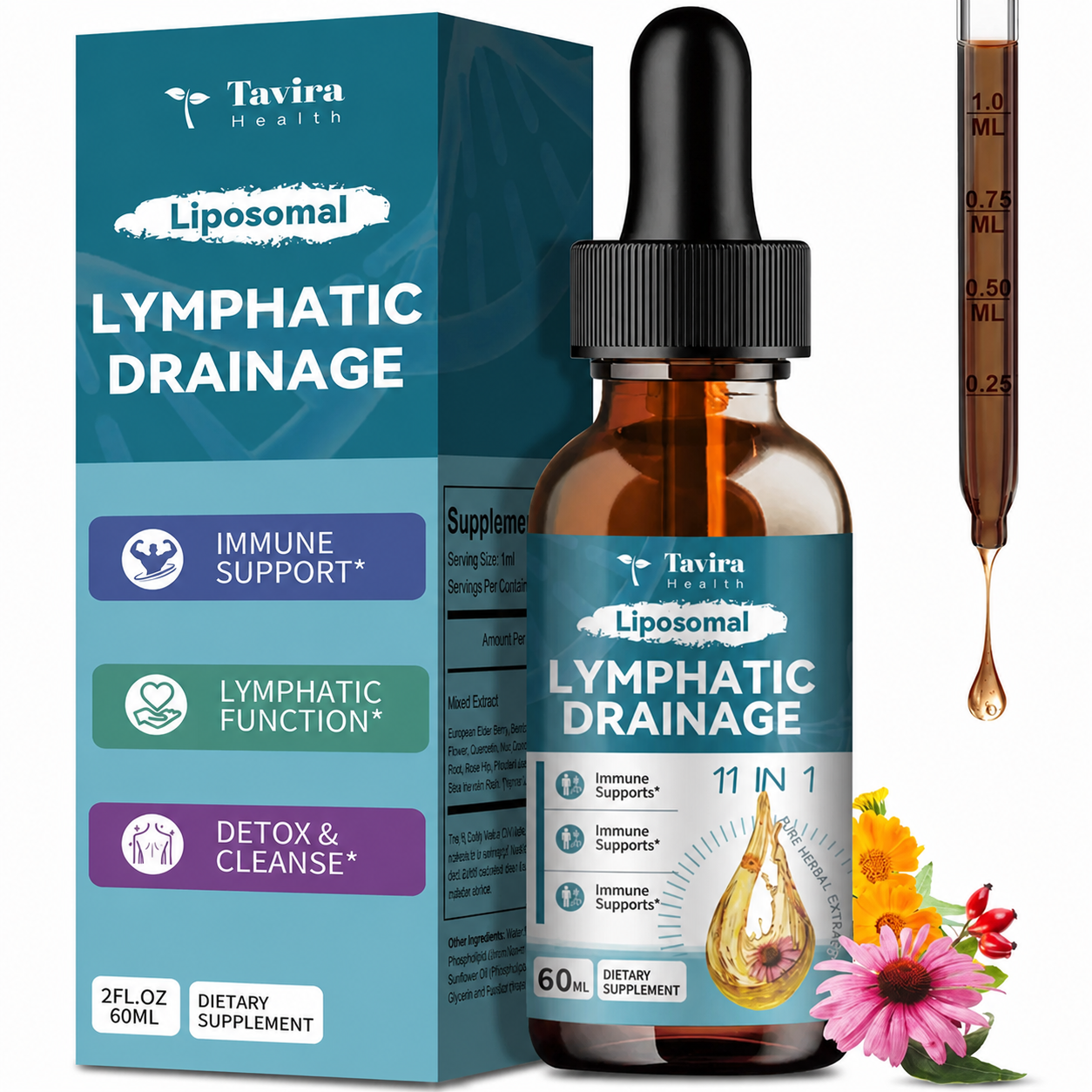 Liposomal Lymphatic Drainage Drops 11 in 1 Organic Lymphatic Drainage Supplement